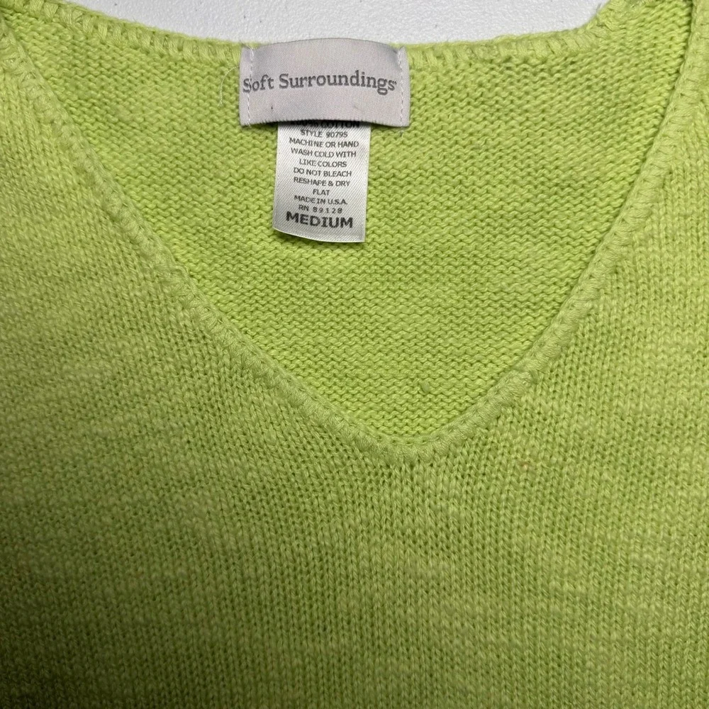 Soft Surroundings V-Neck Sweater Medium Neon Green Knit Top - Picture 3 of 3